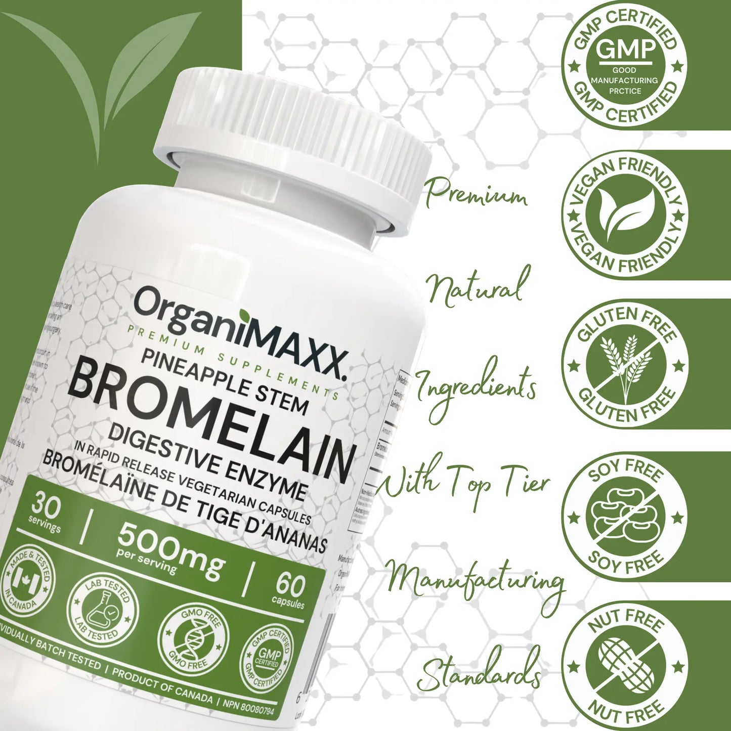 OrganiMAXX Certified Organic Bromelain Capsules 500 MG - 60 Count OrganiMAXX.