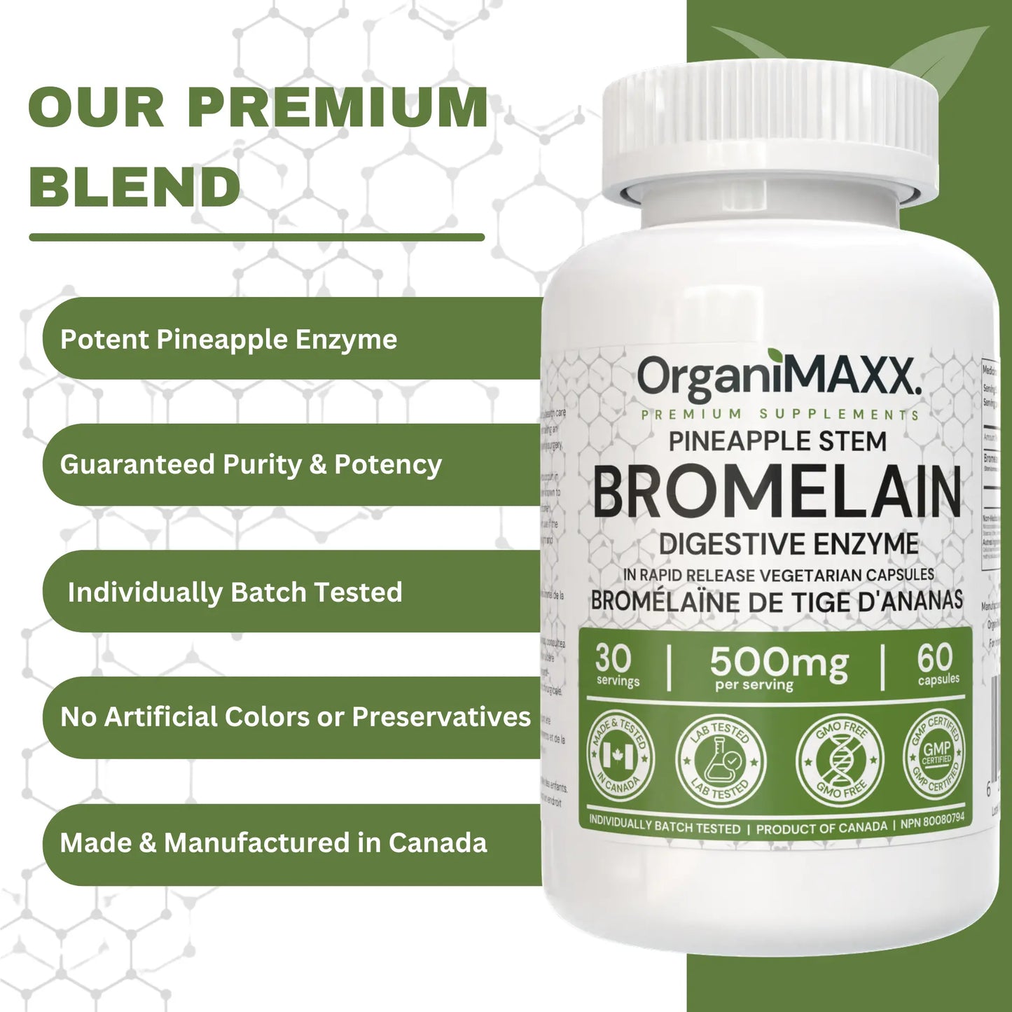 OrganiMAXX Certified Organic Bromelain Capsules 500 MG - 60 Count OrganiMAXX.