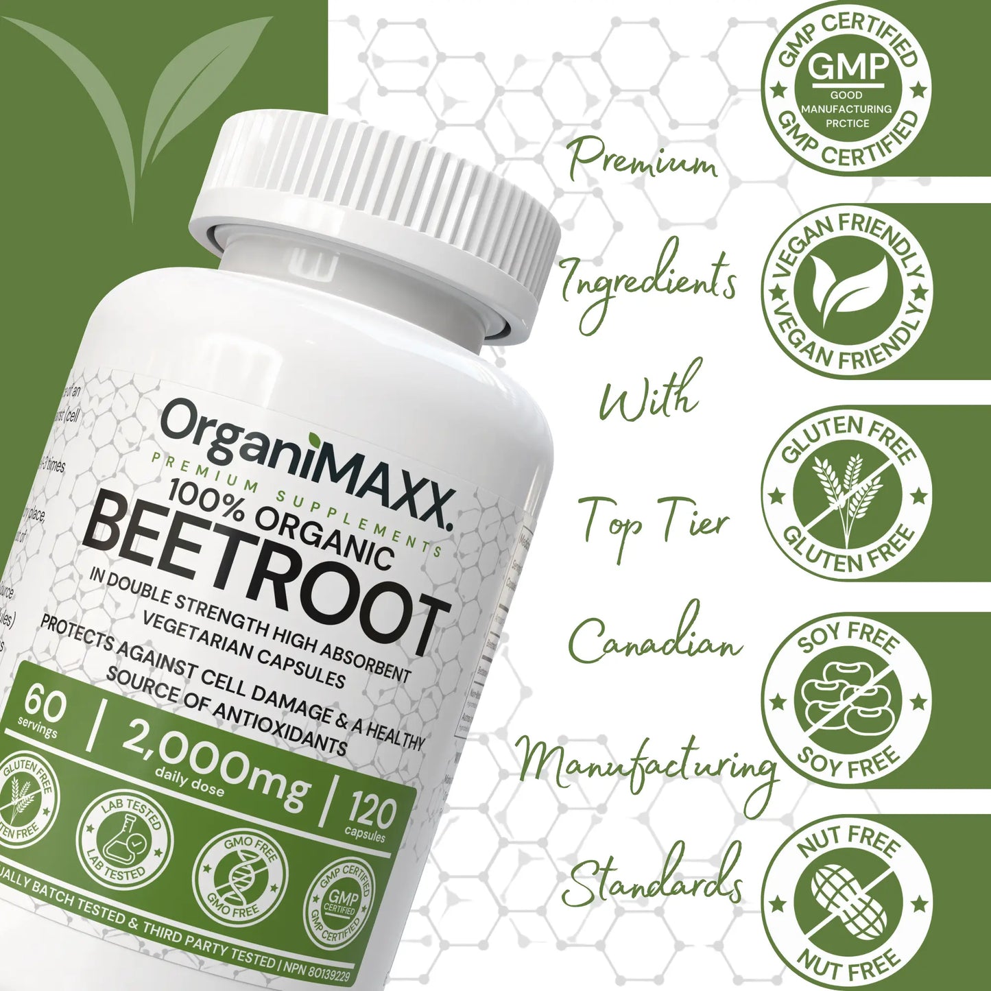OrganiMAXX Certified Organic Beetroot Capsules 2,000 MG - 120 Count OrganiMAXX.