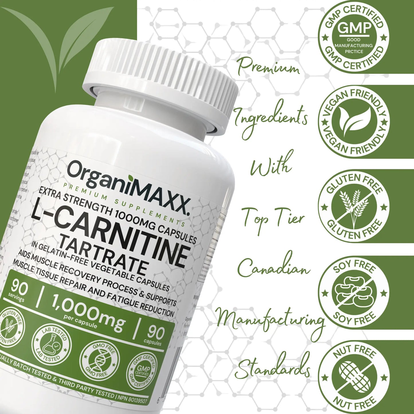 OrganiMAXX Double Dose 1,000 MG L-Carnitine Capsules - 90 Count OrganiMAXX.
