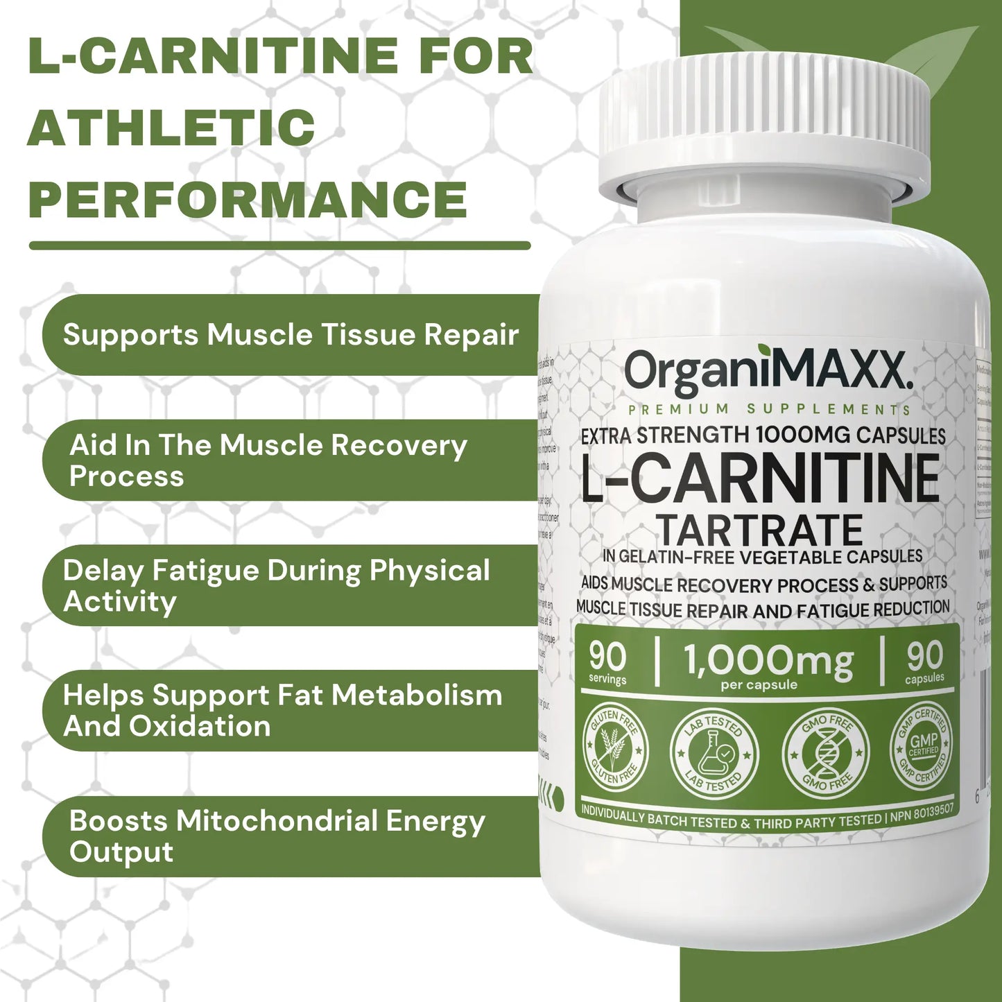 OrganiMAXX Double Dose 1,000 MG L-Carnitine Capsules - 90 Count OrganiMAXX.