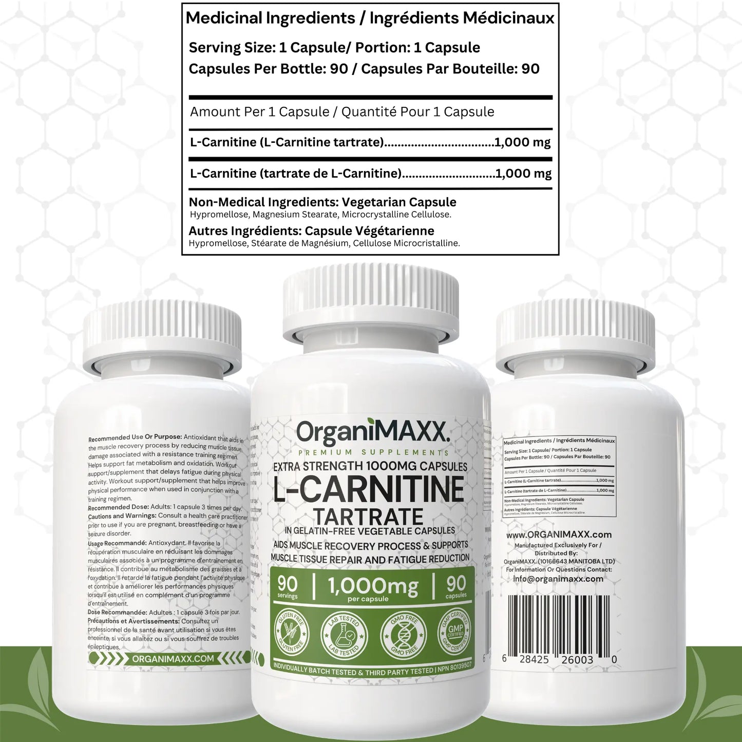 OrganiMAXX Double Dose 1,000 MG L-Carnitine Capsules - 90 Count OrganiMAXX.