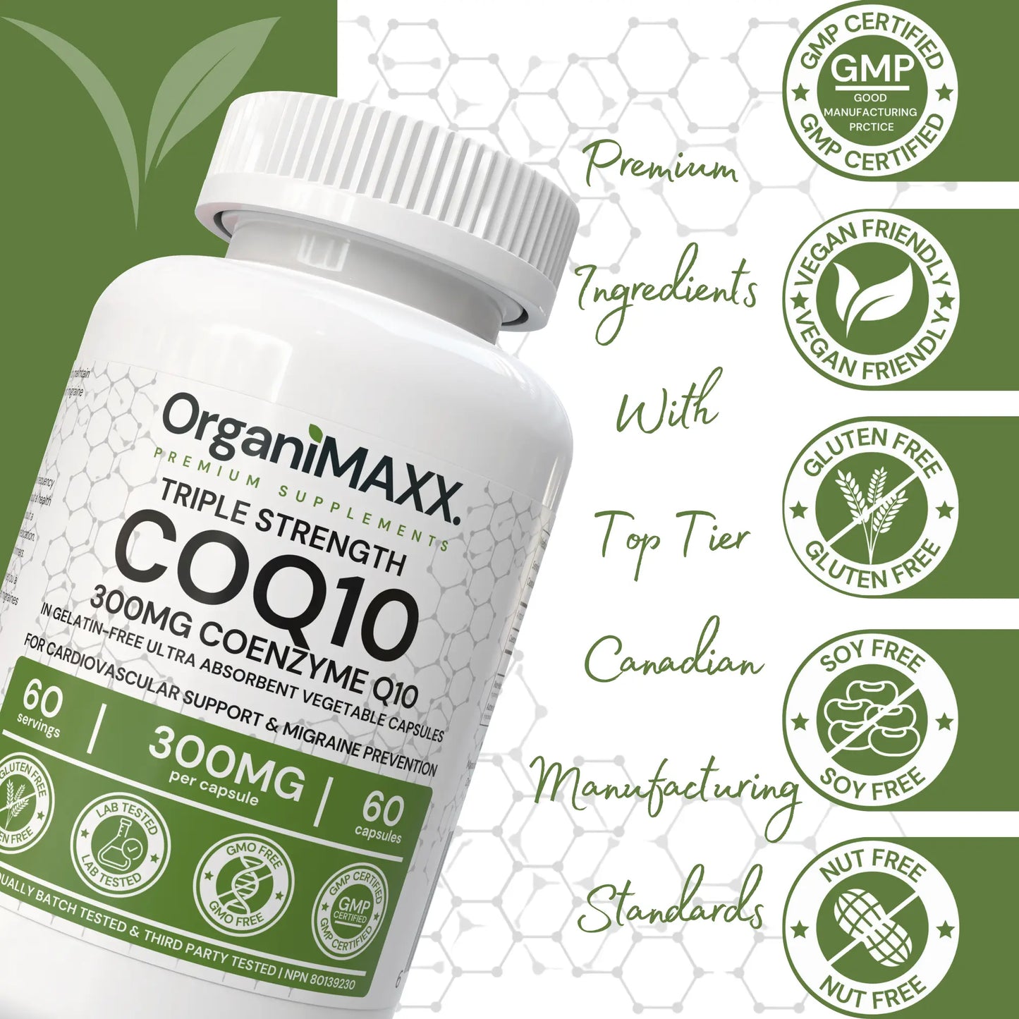 OrganiMAXX Triple Strength COQ10 300 MG Capsules - 60 Count OrganiMAXX.