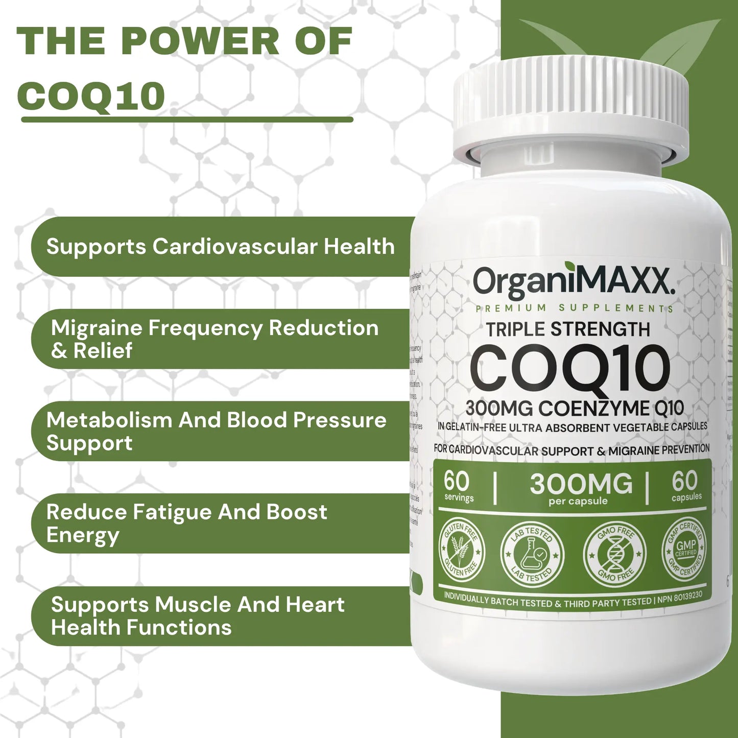 OrganiMAXX Triple Strength COQ10 300 MG Capsules - 60 Count OrganiMAXX.