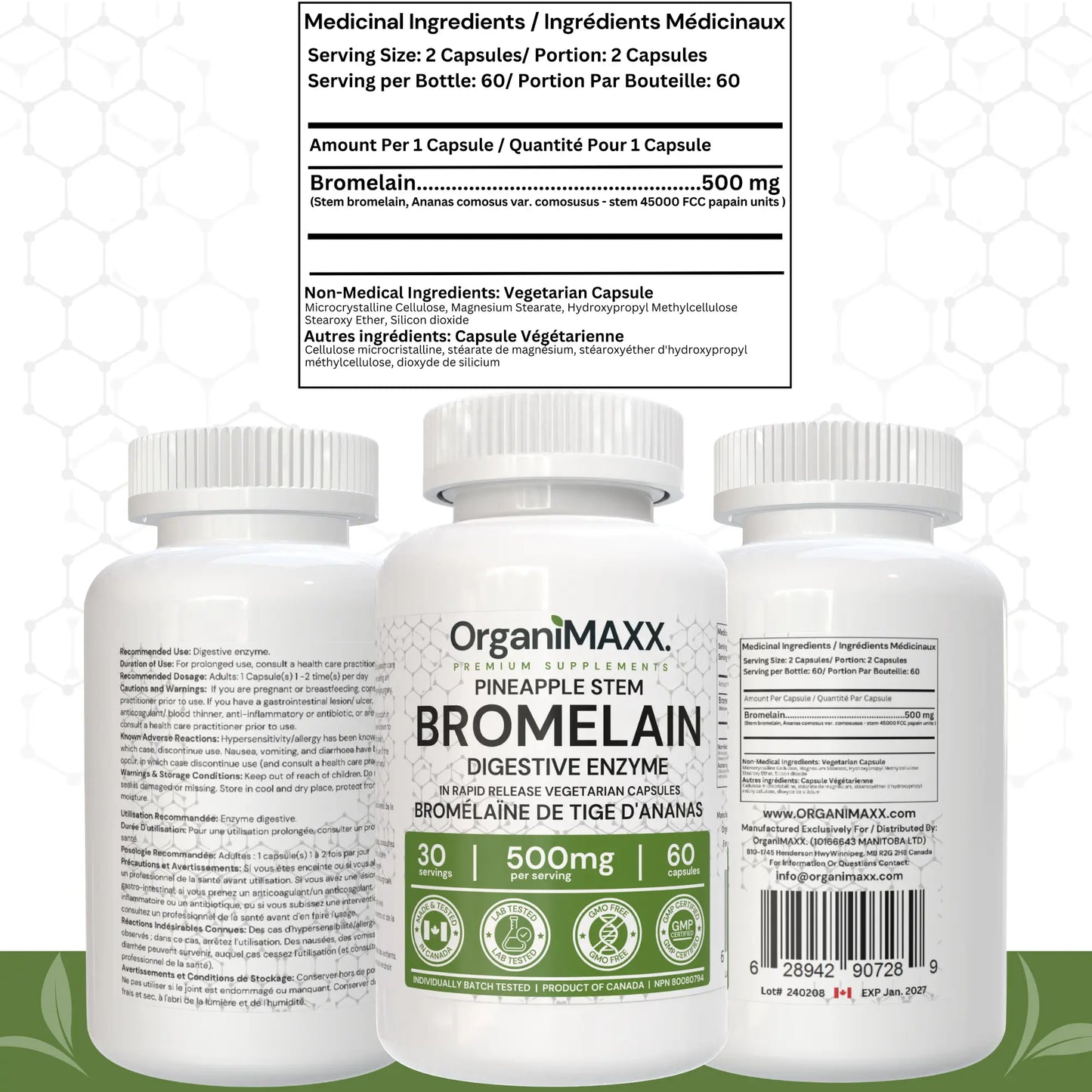OrganiMAXX Certified Organic Bromelain Capsules 500 MG - 60 Count OrganiMAXX.