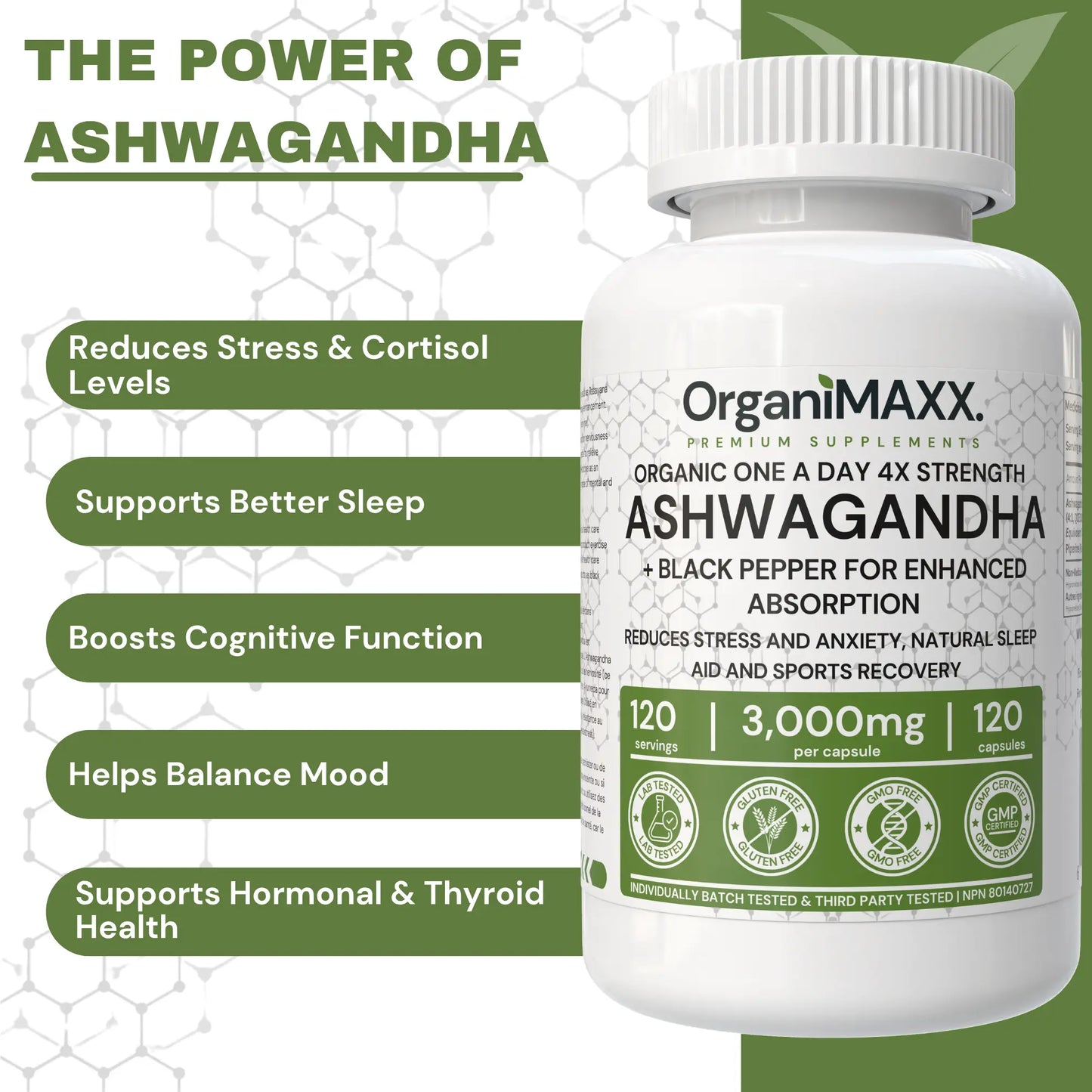 OrganiMAXX 6X Strength Ashwagandha 3,000 MG Capsules - 120 Count OrganiMAXX.