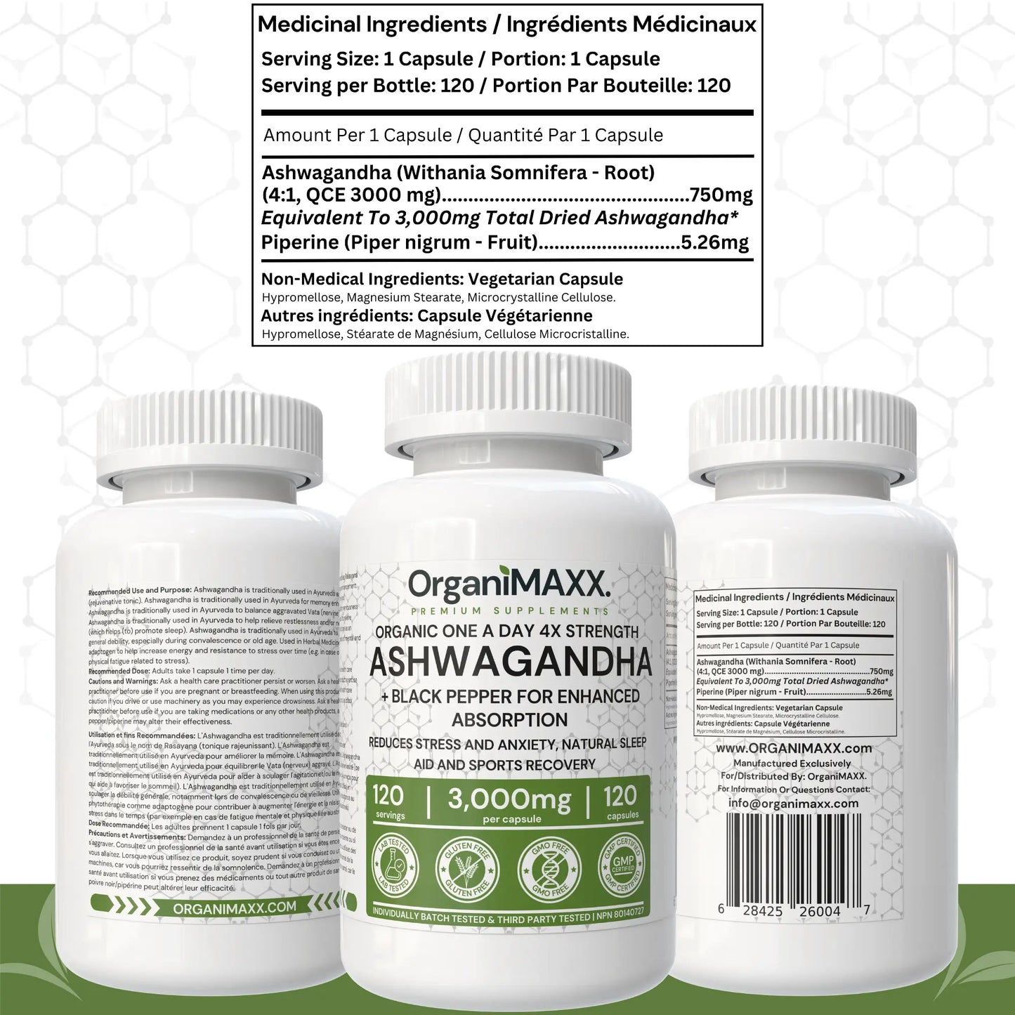 OrganiMAXX 6X Strength Ashwagandha 3,000 MG Capsules - 120 Count OrganiMAXX.