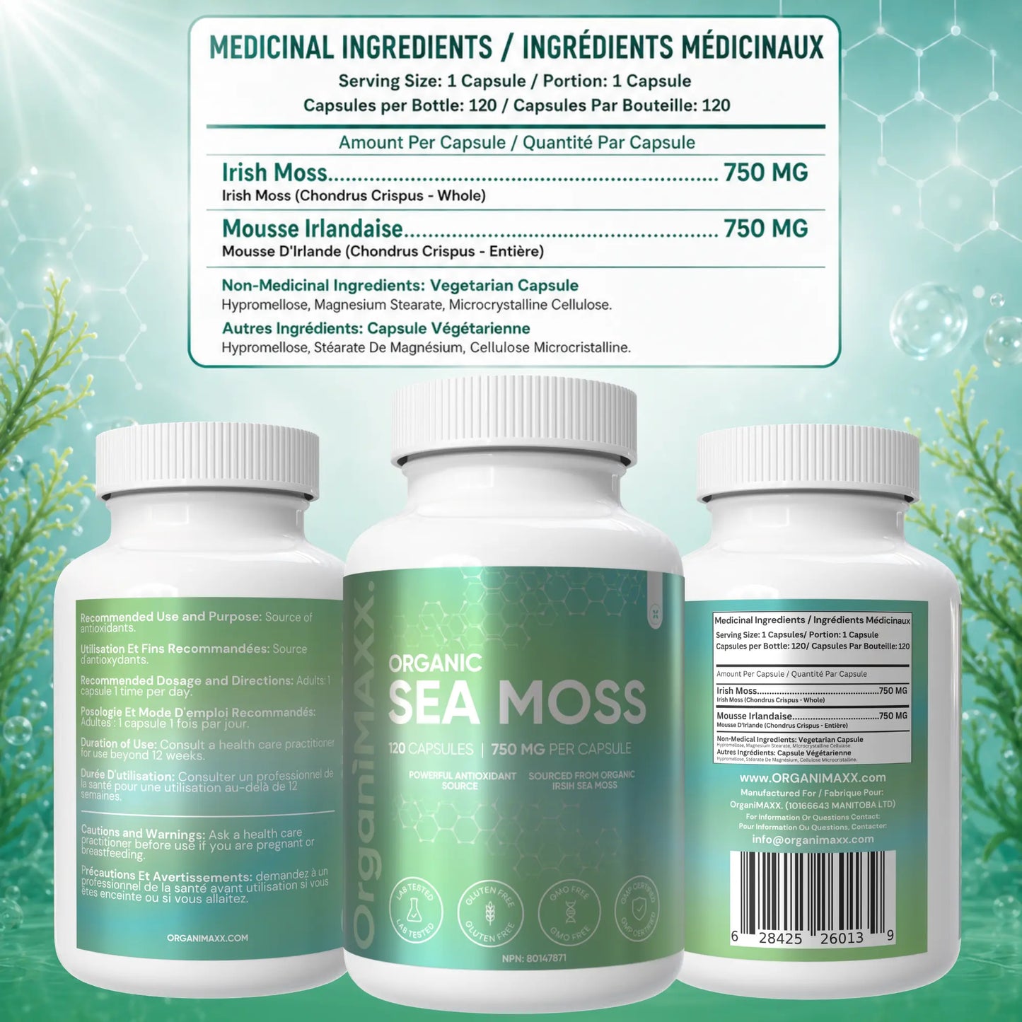 OrganiMAXX Certified Organic Irish Sea Moss Capsules 750 MG OrganiMAXX.