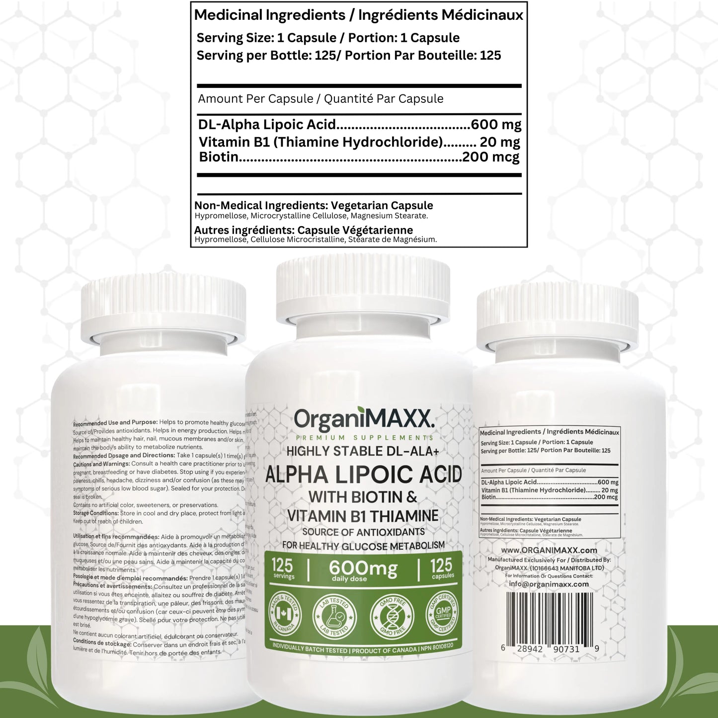 OrganiMAXX Alpha Lipoic Acid Capsules - 125 Count OrganiMAXX.
