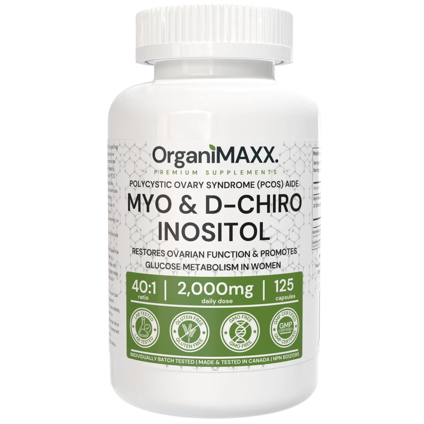 OrganiMAXX Myo-Inositol & D-Chiro Inositol PCOS Supplement For Women - 125 Capsules OrganiMAXX.