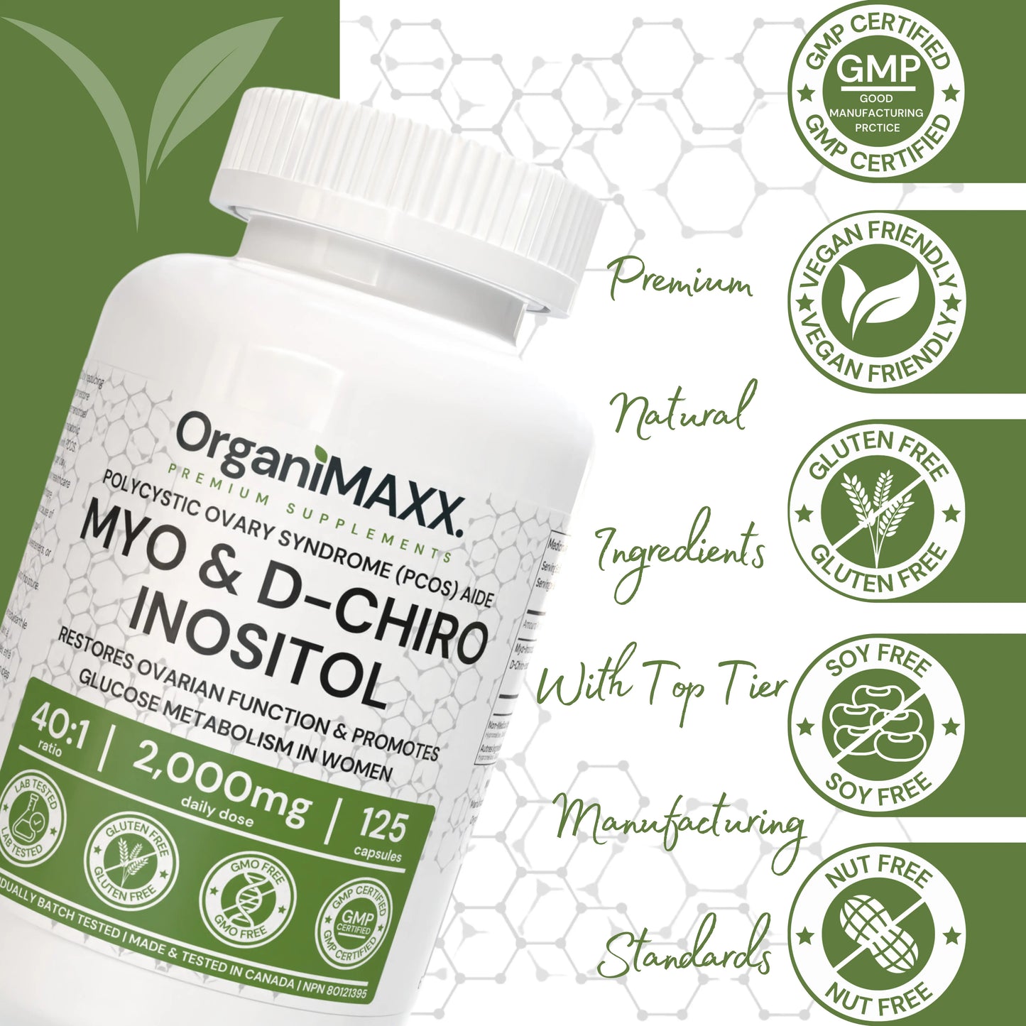 OrganiMAXX Myo-Inositol & D-Chiro Inositol PCOS Supplement For Women - 125 Capsules OrganiMAXX.