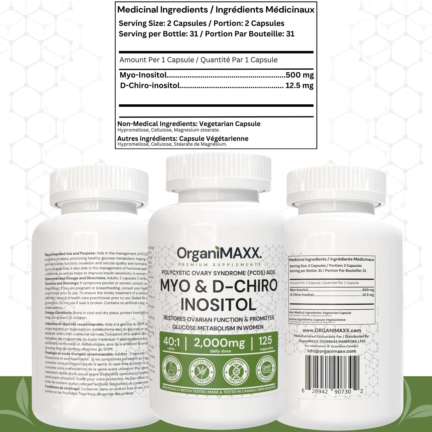 OrganiMAXX Myo-Inositol & D-Chiro Inositol PCOS Supplement For Women - 125 Capsules OrganiMAXX.