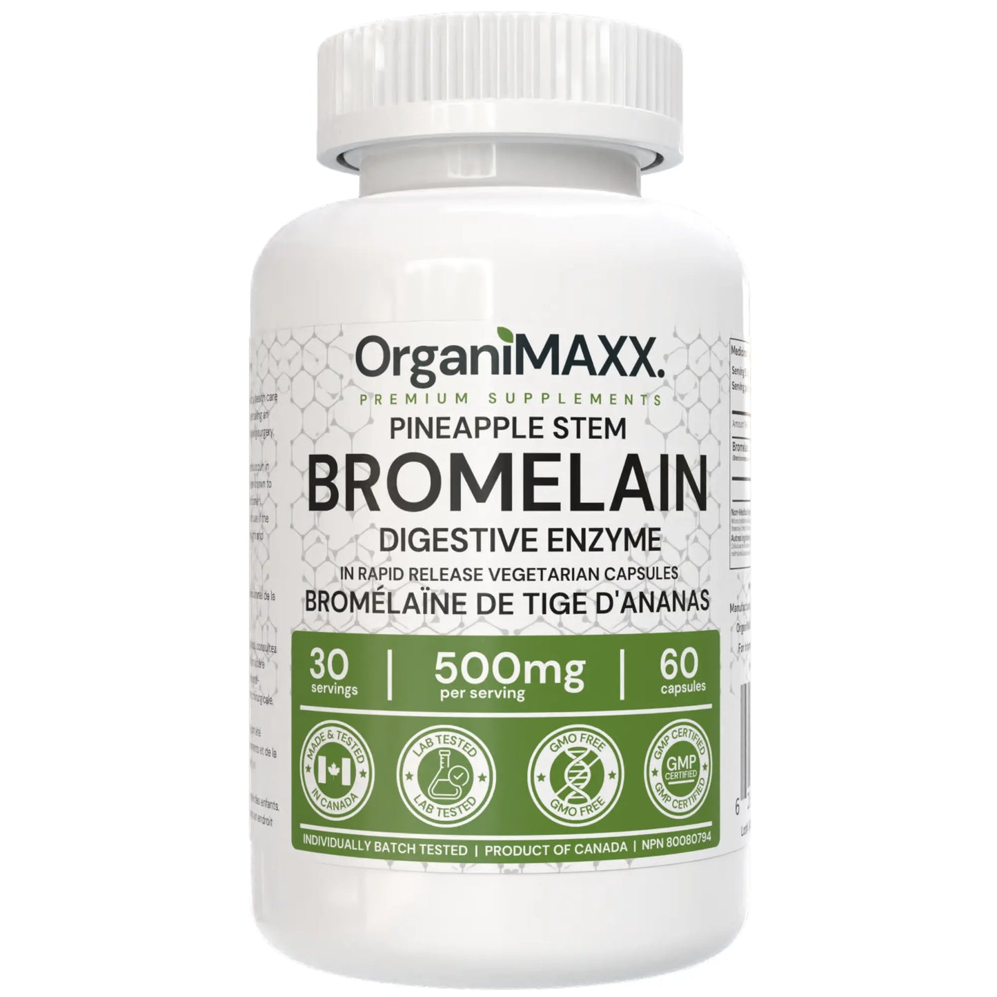 OrganiMAXX Certified Organic Bromelain Capsules 500 MG - 60 Count OrganiMAXX.