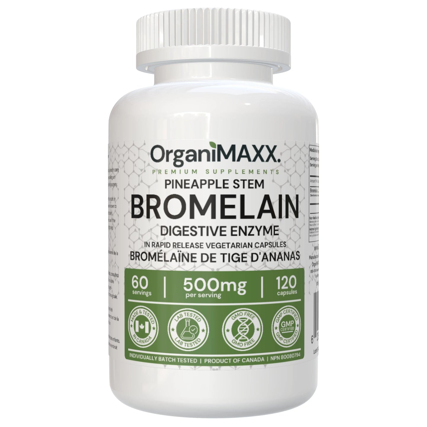 OrganiMAXX Certified Organic Bromelain Capsules 500 MG - 120 Count OrganiMAXX.