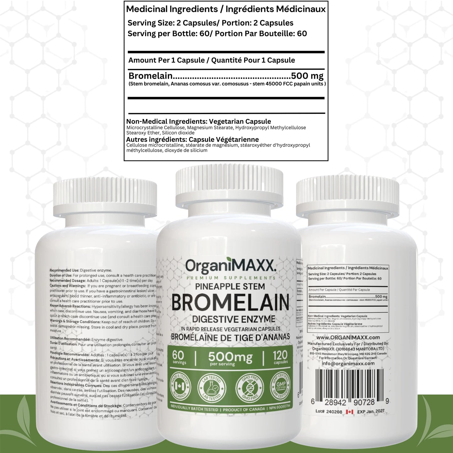 OrganiMAXX Certified Organic Bromelain Capsules 500 MG - 120 Count OrganiMAXX.