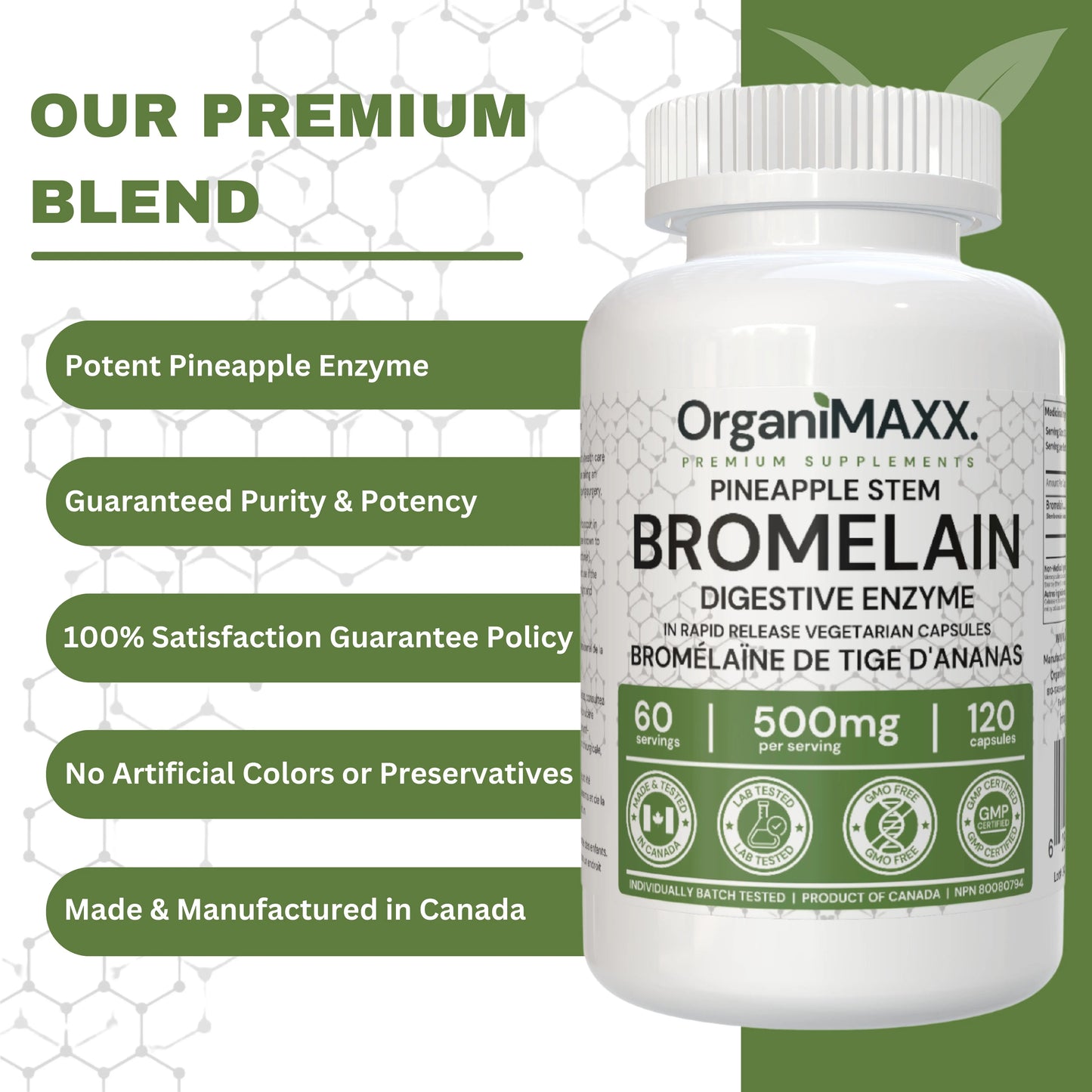 OrganiMAXX Certified Organic Bromelain Capsules 500 MG - 120 Count OrganiMAXX.