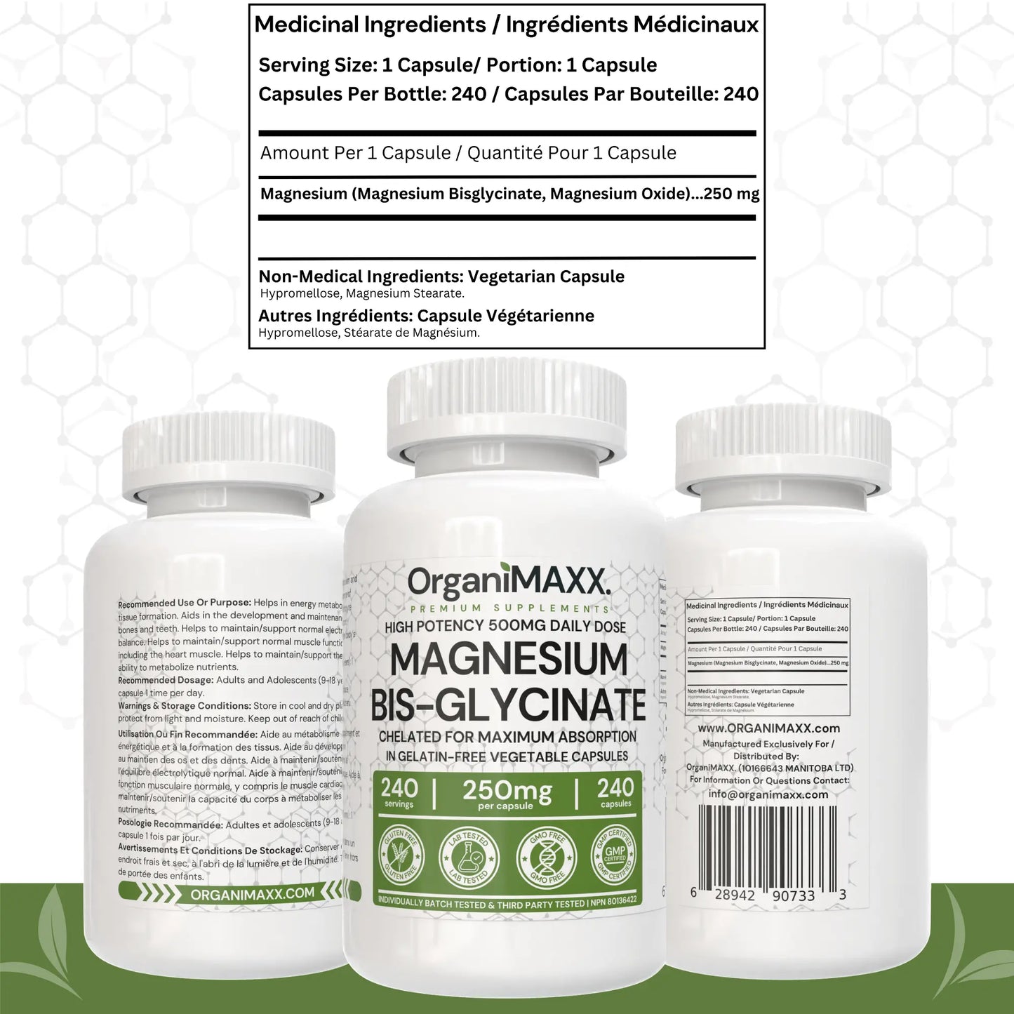OrganiMAXX Magnesium Glycinate Fully Chelated - 240 Count OrganiMAXX.