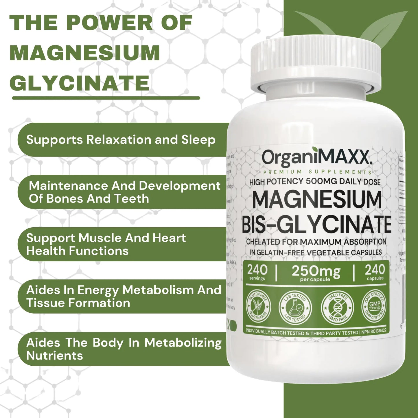 OrganiMAXX Magnesium Glycinate Fully Chelated - 240 Count OrganiMAXX.