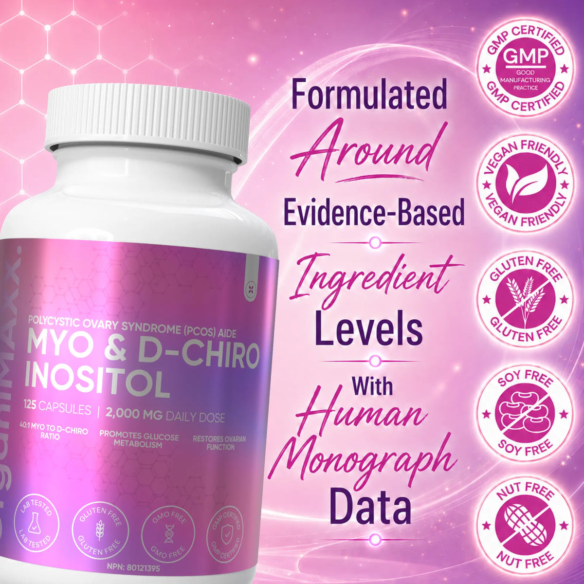 OrganiMAXX Myo Inositol & D Chiro Inositol PCOS Supplement For Women OrganiMAXX.