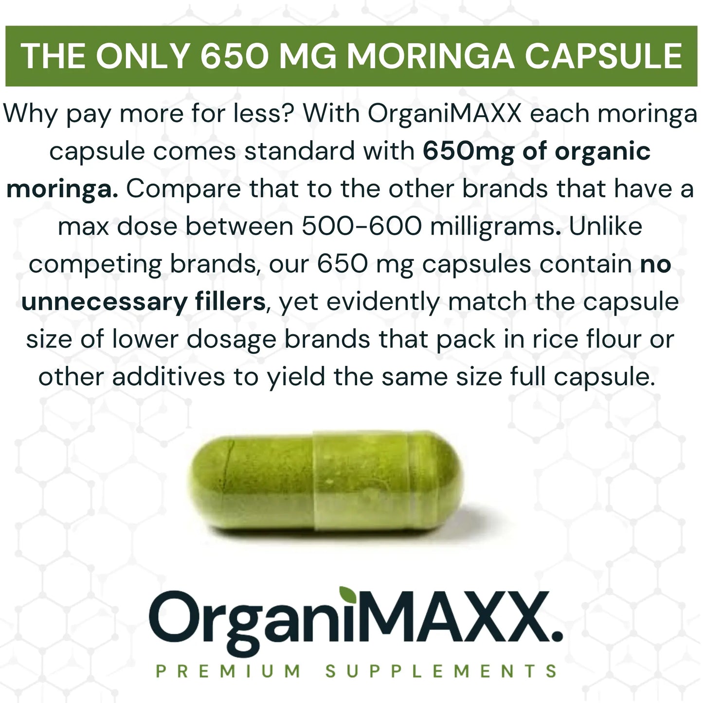 OrganiMAXX Certified Organic Moringa Leaf Capsules 1300 MG OrganiMAXX.
