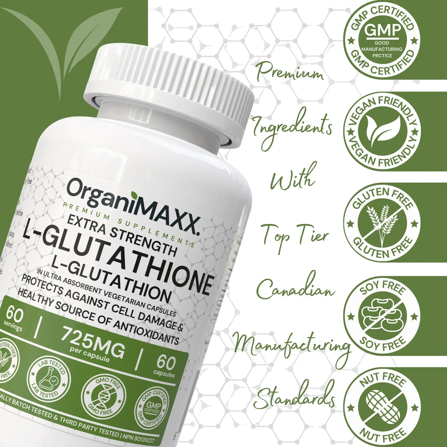 OrganiMAXX Glutathione Extra Strength 725 MG Capsules - 60 Count OrganiMAXX.