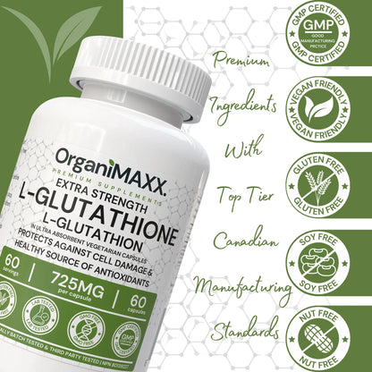 OrganiMAXX Glutathione Extra Strength 725 MG Capsules - 60 Count OrganiMAXX.