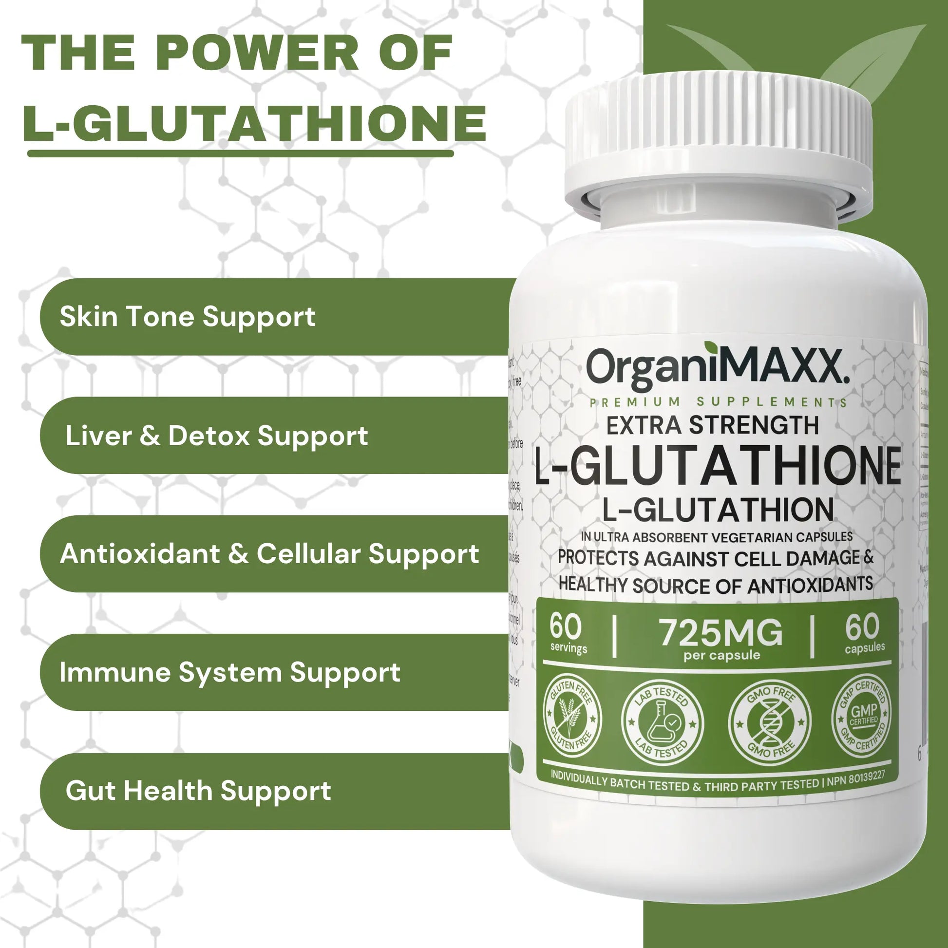 OrganiMAXX Glutathione Extra Strength 725 MG Capsules - 60 Count OrganiMAXX.
