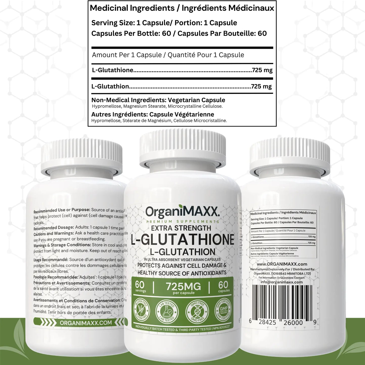 OrganiMAXX Glutathione Extra Strength 725 MG Capsules - 60 Count OrganiMAXX.