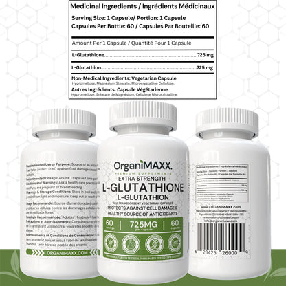OrganiMAXX Glutathione Extra Strength 725 MG Capsules - 60 Count OrganiMAXX.