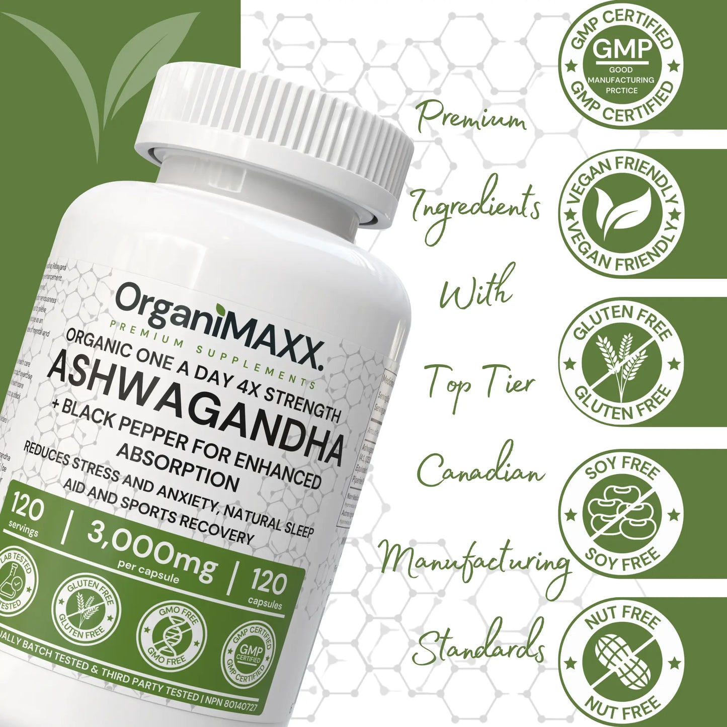 OrganiMAXX 6X Strength Ashwagandha 3,000 MG Capsules - 120 Count OrganiMAXX.