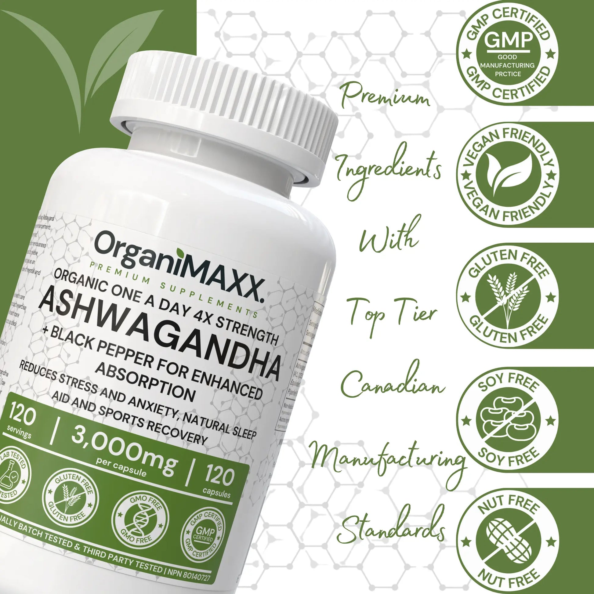 OrganiMAXX 6X Strength Ashwagandha 3,000 MG Capsules - 120 Count OrganiMAXX.