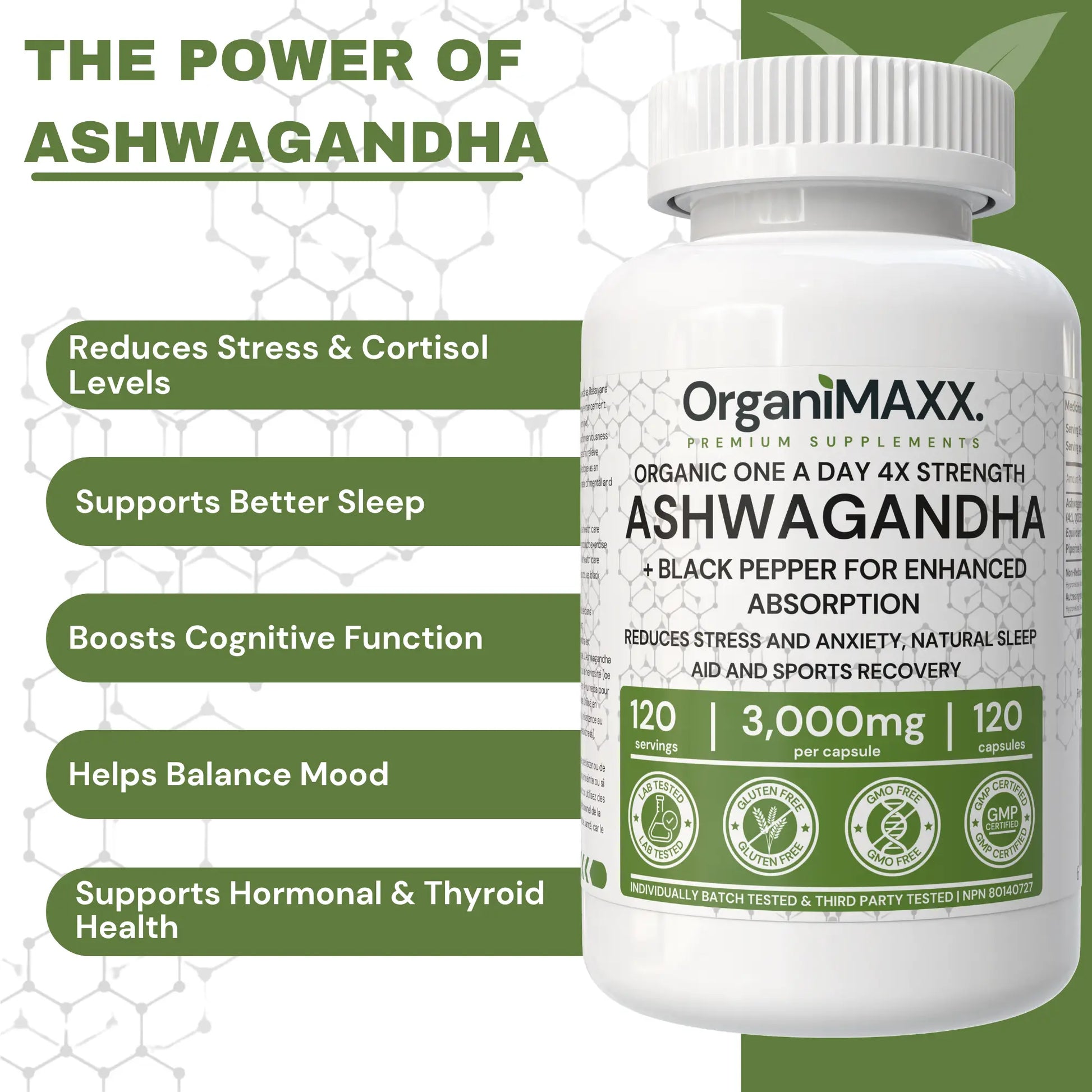 OrganiMAXX 6X Strength Ashwagandha 3,000 MG Capsules - 120 Count OrganiMAXX.