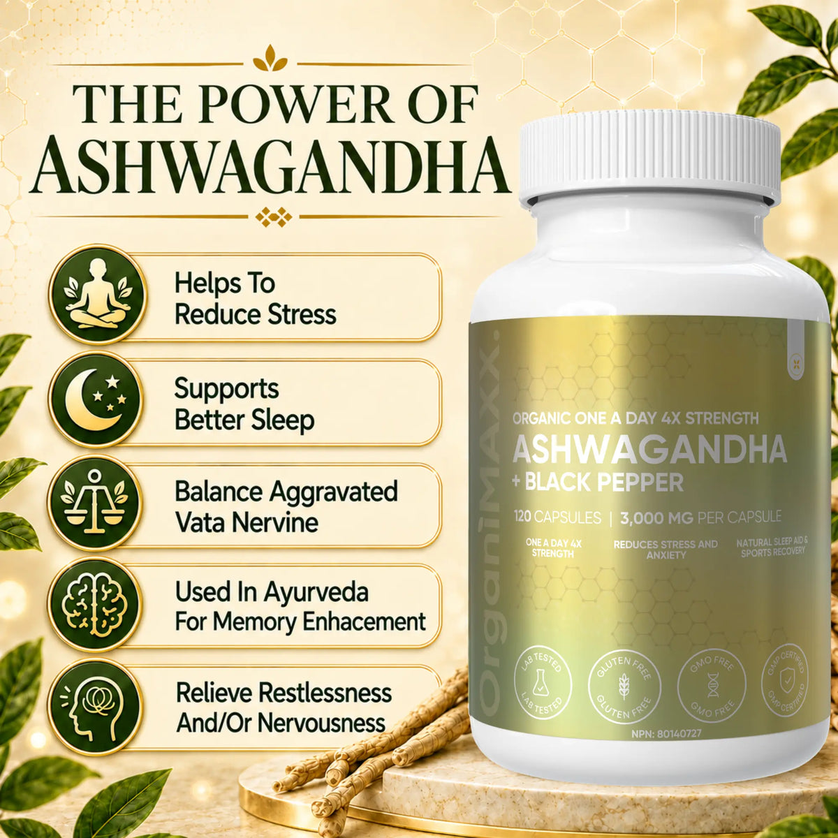 OrganiMAXX Ashwagandha 3,000 MG Capsules OrganiMAXX.