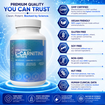 OrganiMAXX L Carnitine Double Dose 1,000 MG Capsules OrganiMAXX.