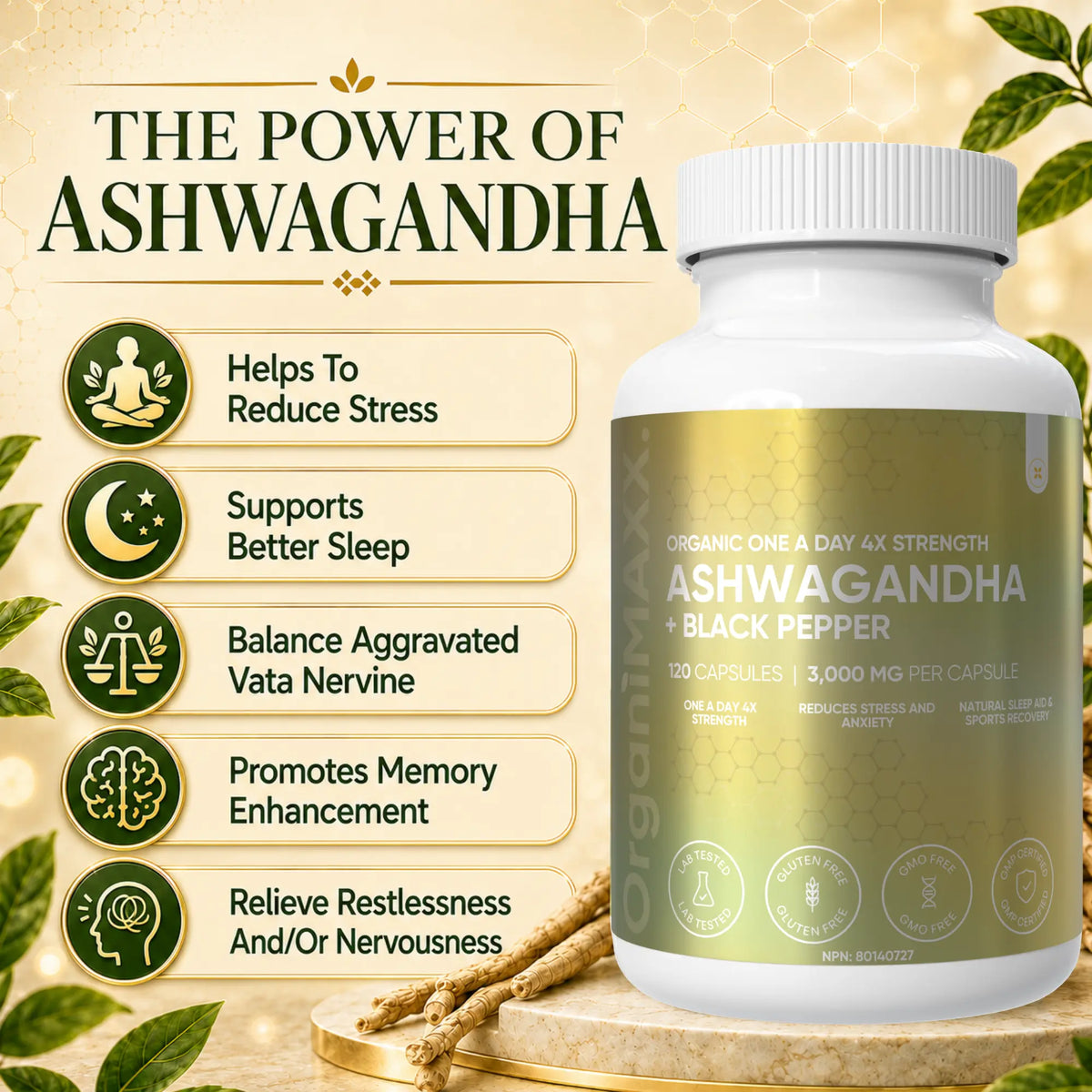 OrganiMAXX Ashwagandha 6X Strength 3,000 MG Capsules OrganiMAXX.