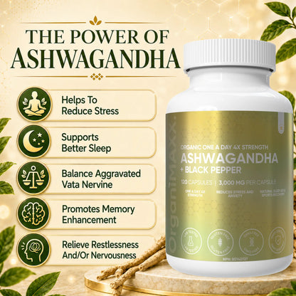 OrganiMAXX Ashwagandha 6X Strength 3,000 MG Capsules OrganiMAXX.
