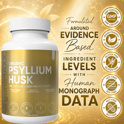 OrganiMAXX Certified Organic Psyllium Husk Capsules 1800 MG OrganiMAXX.