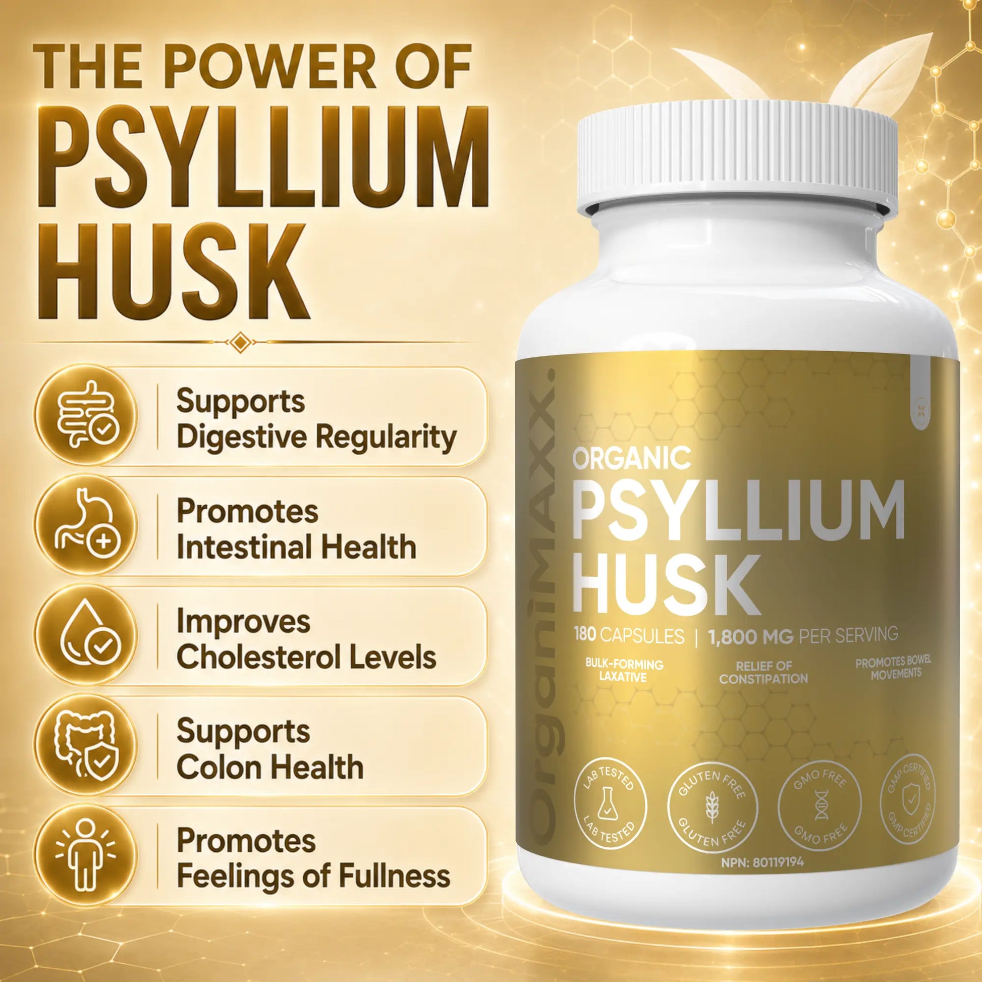 OrganiMAXX Certified Organic Psyllium Husk Capsules 1800 MG OrganiMAXX.