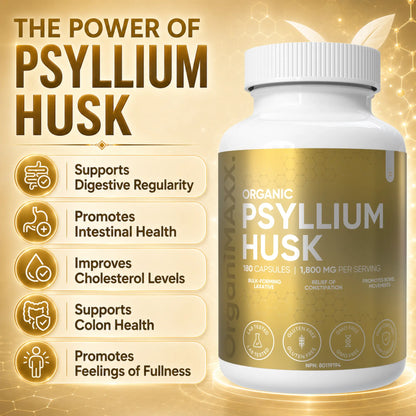 OrganiMAXX Certified Organic Psyllium Husk Capsules 1800 MG OrganiMAXX.