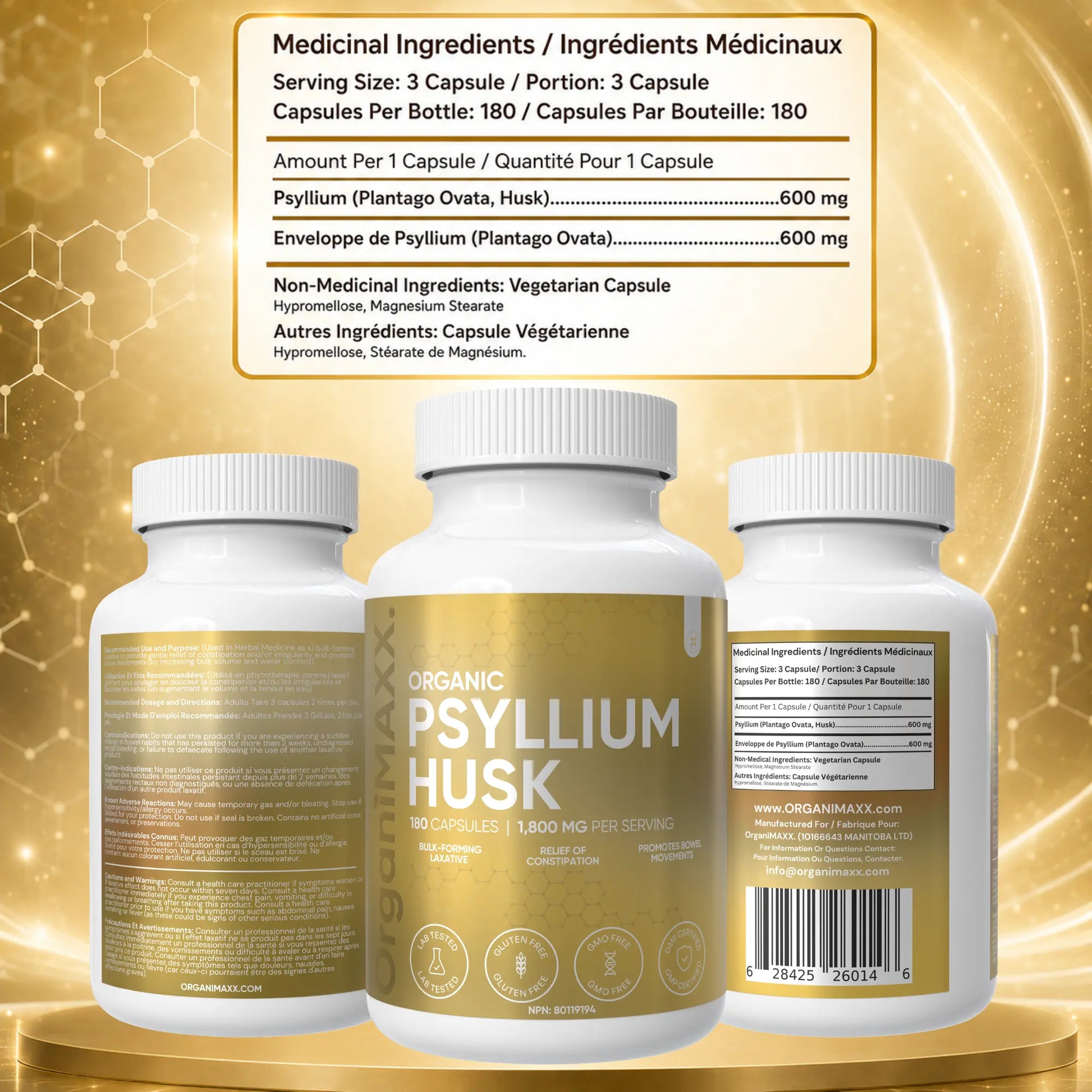 OrganiMAXX Certified Organic Psyllium Husk Capsules 1800 MG OrganiMAXX.