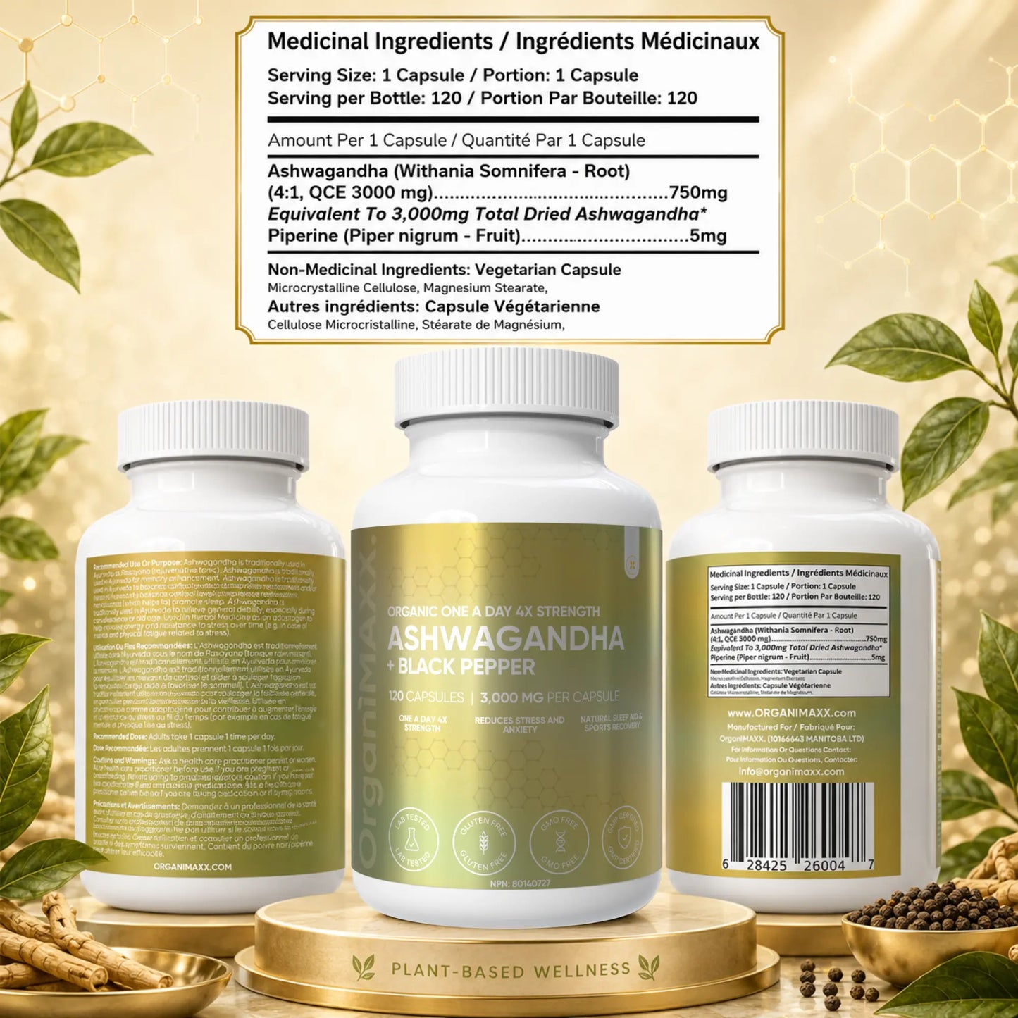 OrganiMAXX Ashwagandha 6X Strength 3,000 MG Capsules OrganiMAXX.