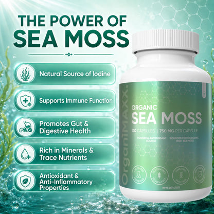 OrganiMAXX Certified Organic Irish Sea Moss Capsules 750 MG OrganiMAXX.