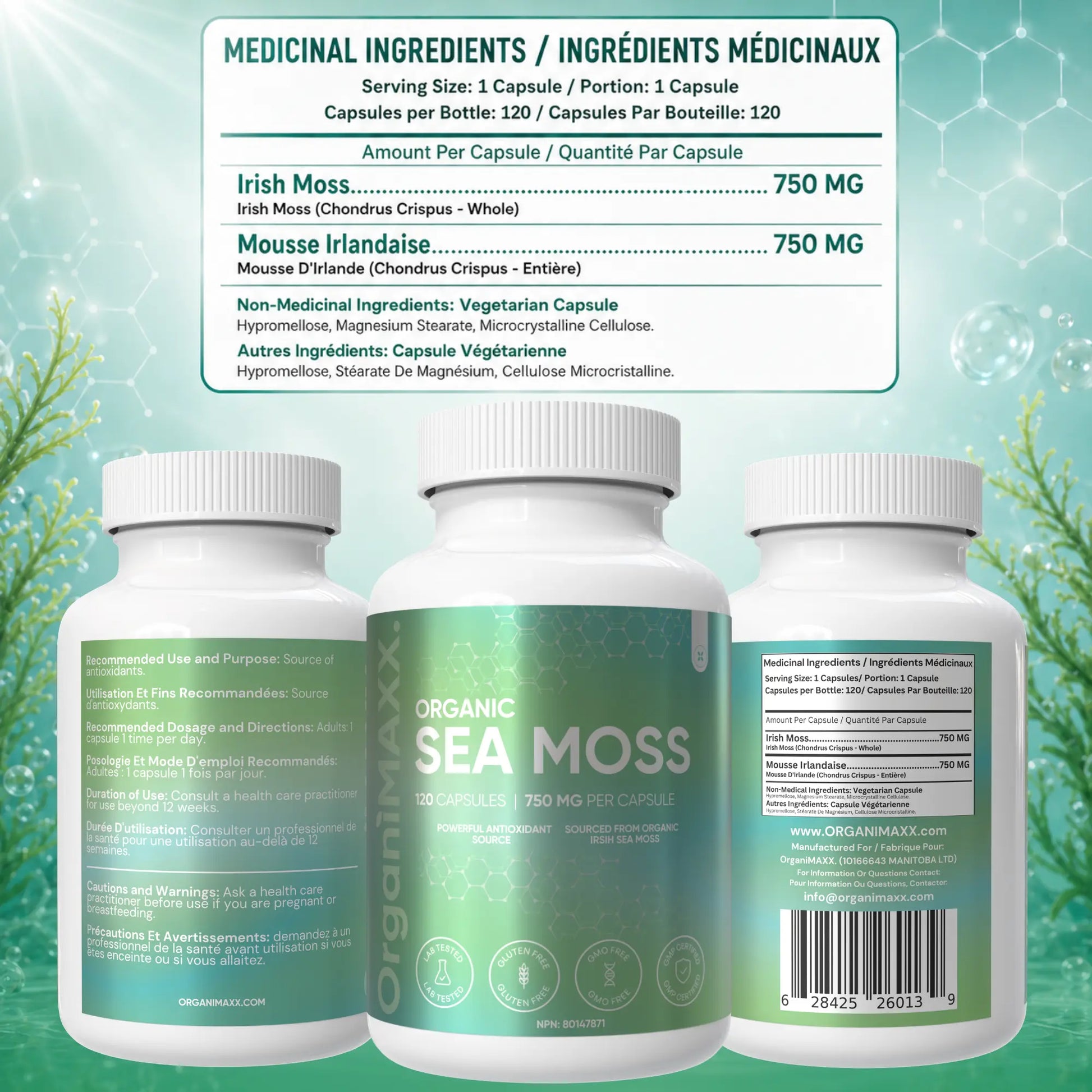 OrganiMAXX Certified Organic Irish Sea Moss Capsules 750 MG OrganiMAXX.