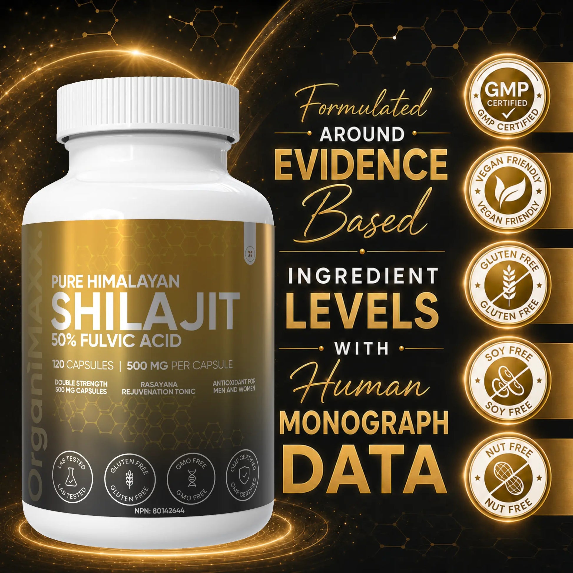 OrganiMAXX Pure Himalayan Organic Shilajit Double Dose Capsules OrganiMAXX.