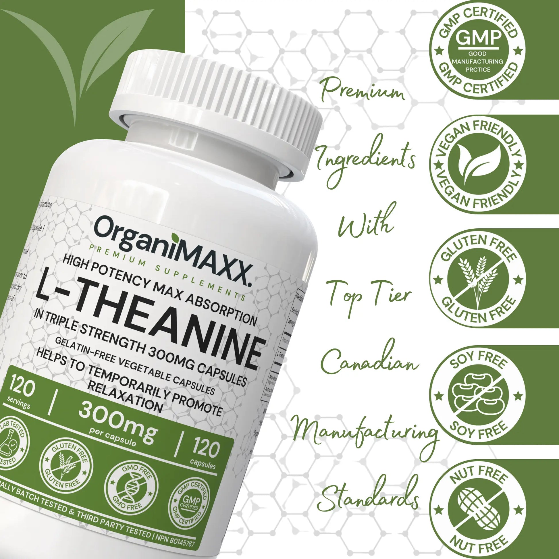OrganiMAXX L-Theanine Extra Strength 300 MG Capsules OrganiMAXX.