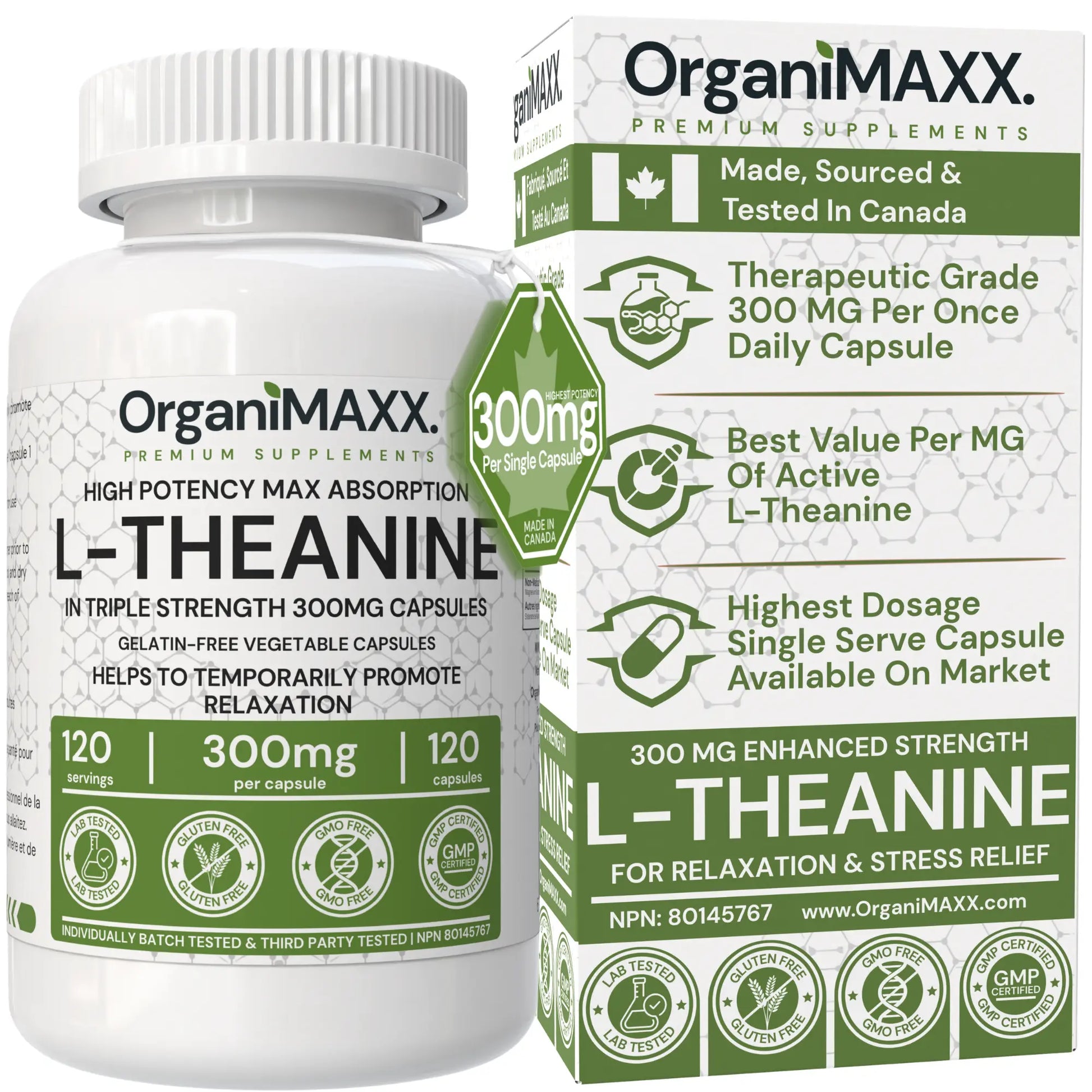 OrganiMAXX L-theanine Extra Strength 300 MG Capsules OrganiMAXX.