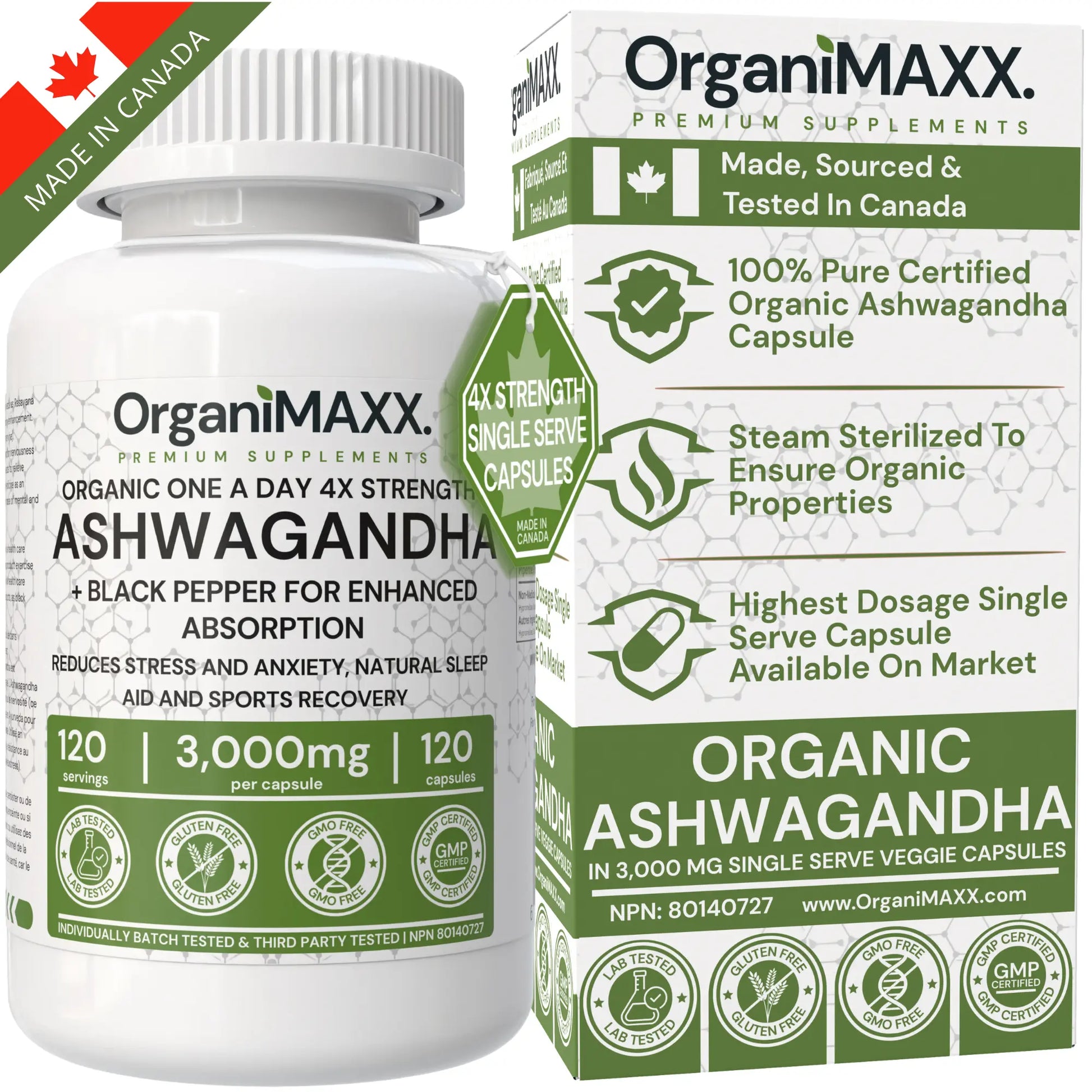 OrganiMAXX Ashwagandha 6X Strength 3,000 MG Capsules OrganiMAXX.