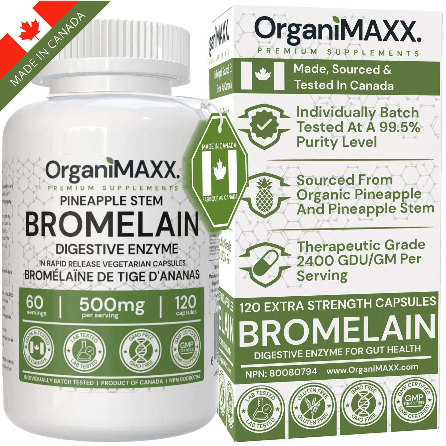 OrganiMAXX Certified Organic Bromelain Capsules 500 MG - 120 Count OrganiMAXX.