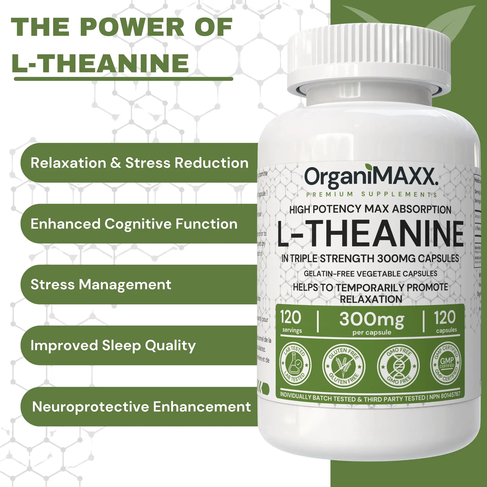 OrganiMAXX L-Theanine Extra Strength 300 MG Capsules OrganiMAXX.