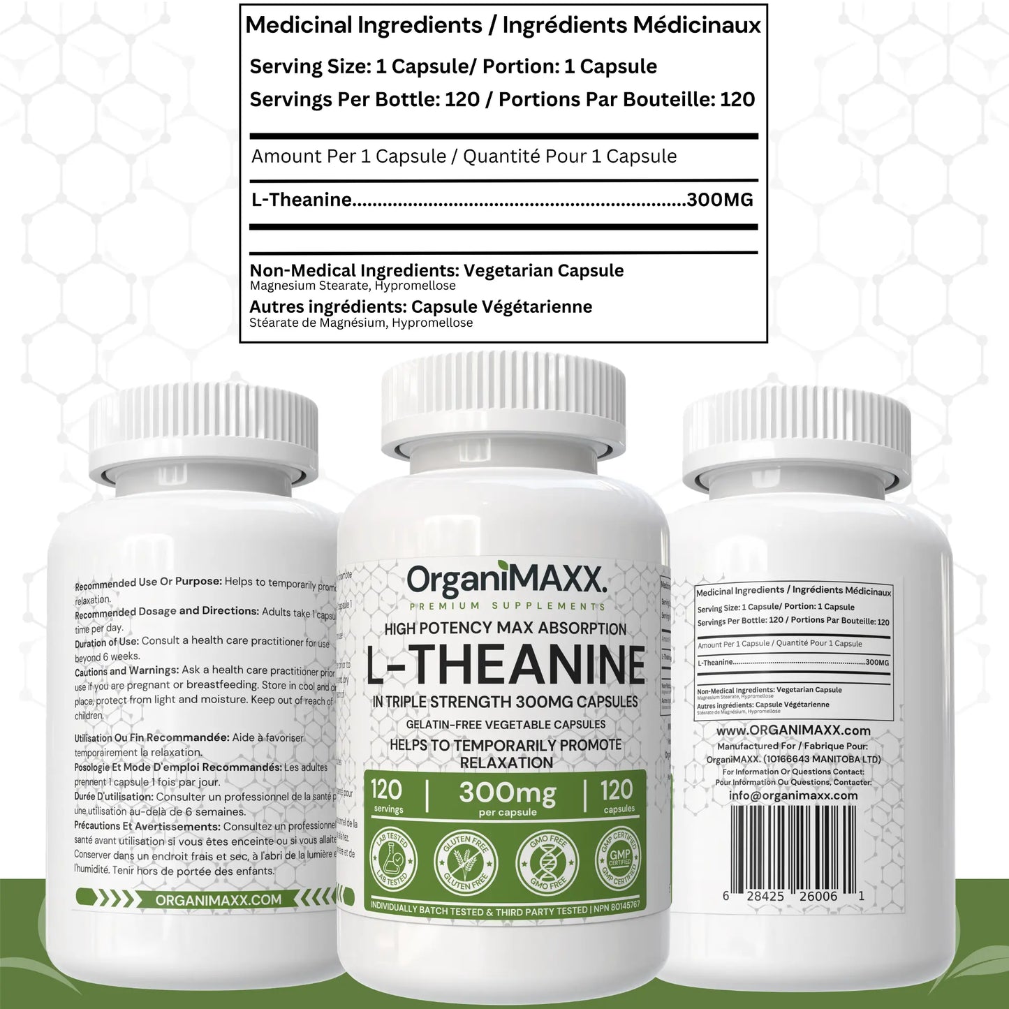 OrganiMAXX L-Theanine Extra Strength 300 MG Capsules OrganiMAXX.